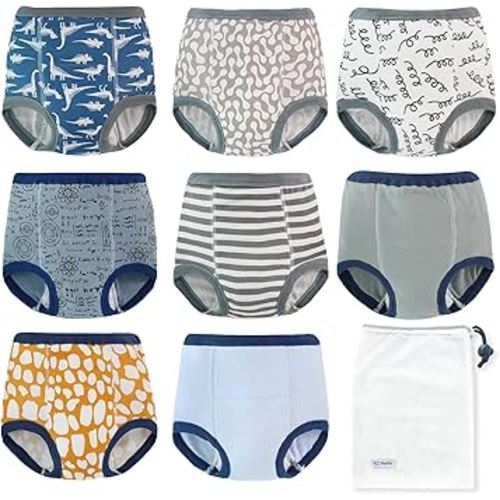 EZ Moms 8 Packs Potty Training Underwear Soft 100% Cotton Absorbent Toddler Training Underwear Boys Kid Confident Underpants for Boys 2T Reusable Leakproof Baby Pee Pants with Potty Sticker Chart