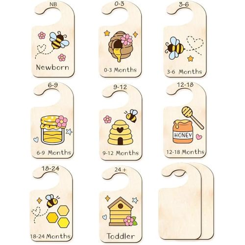 CRASPIRE 10Pcs Wood Baby Wardrobe Dividers Bees Nursery Decor from Newborn to 36 Month Closet Yellow Organizers Hanger Seperaters Baby Nursery Infant Wardrobe Hangers Divider for Newborn Shower