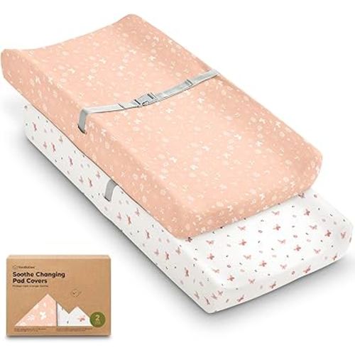 2-Pack Organic Changing Pad Covers for Girl,Boy, Neutral - 100% Cotton Changing Table Pad Cover,Soft Baby Nursery Diaper Changing Pad Sheets,Contour Changing Pads Liners,Change Pad Cover (Butterflies)