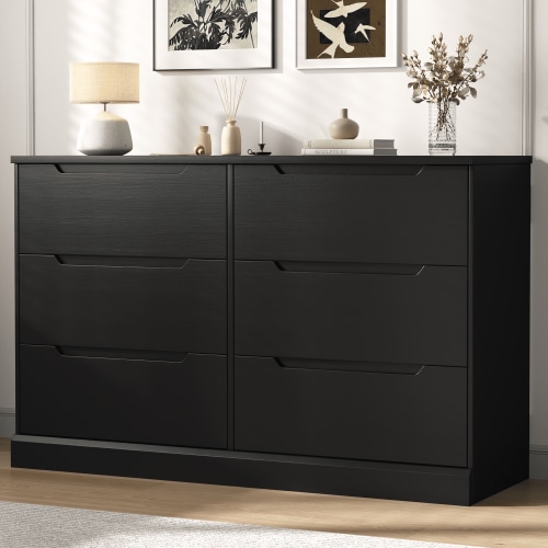IDEALSOUL Black 6 Drawer Bedroom Dresser, Modern Minimalist Wooden Storage Cabinet