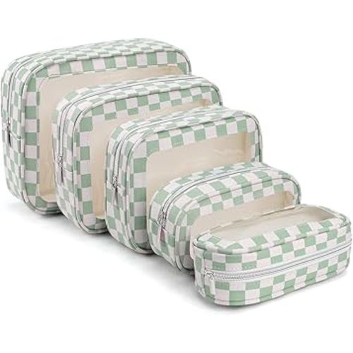 5PCS Diaper Bag Organizer Pouch Set,TSA Approved Toiletry Bag, Waterproof TPU Makeup Bag Set, Travel Organizer Bags for Women and Kids