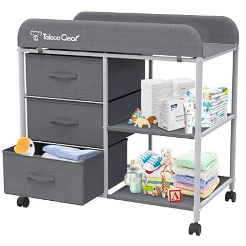 G TALECO GEAR Baby Changing Table, Portable Changing Table, Diaper Changing Station with Waterproof Pad, Changing Table Dresser with 3 Storage Baskets, Mobile Nursery Organizer for Newborn Essentials