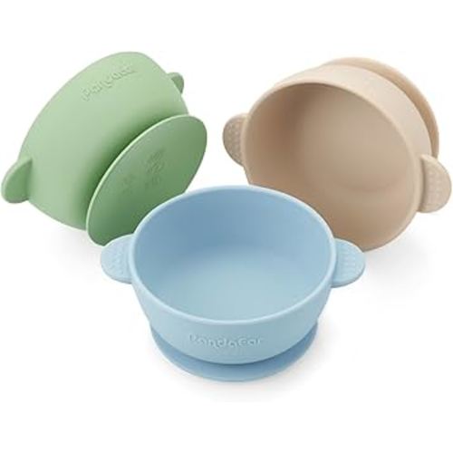 PandaEar 3 Pack Baby Bowls with Suction| Stay Put Silicone Food Bowl for Babies Kids Toddlers Infants| Food Grade Soft Safe BPA-Free Silicone (Multi-Color)