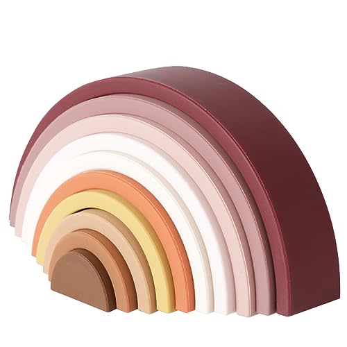 Silicone Stacking Rainbow, Silicone Baby Stacking Toys, Preschool Toys Boho Baby Toys, Stacking Toy & Teething toys, 10 Pacs Montessori Toys Baby Toys,Rainbow Stacker for Kids and Babies.BPA-Free.