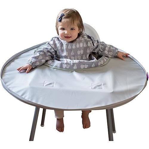 Tidy Tot- Baby Bib & Tray Kit - Mess Proof Long Sleeve Smock Attaches to Feeding Mat, Waterproof Bib - Fits Babies 6-24 Month