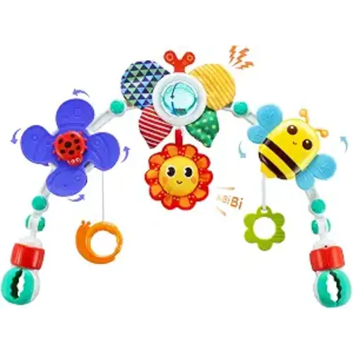 Lynncare Adjustable Arch Bassinet Toys for Infant & Toddlers, Stroller Arch, Baby Crib Toys with Fascinating Hanging for Stimulating Baby’s Senses and Developing Motor Skills