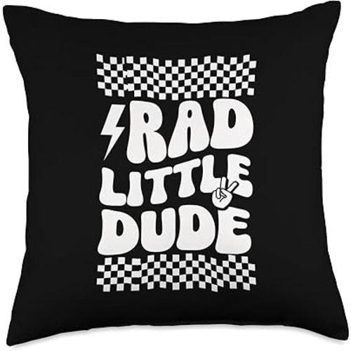Rad Little Dude Retro Racing Flag Design Throw Pillow
