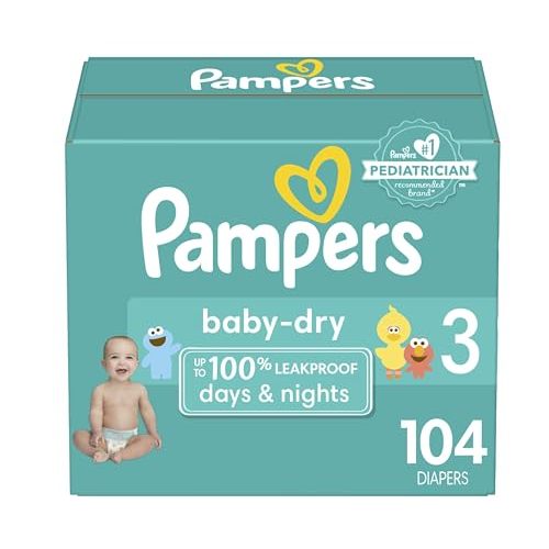Pampers Baby Dry Diapers - Size 3, 104 Count, Absorbent Disposable Diapers