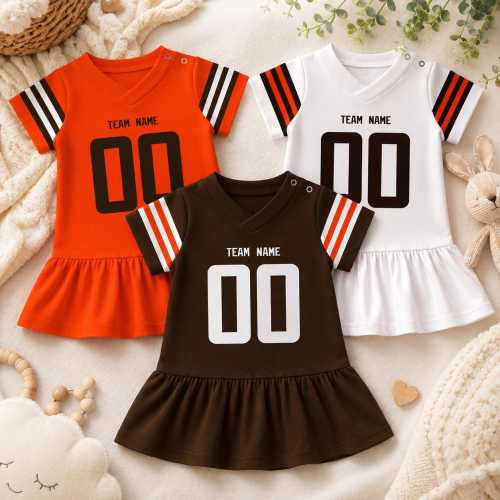 Personalized Cleveland Baby Name Number Football Dress, Custom Team Name Baby Jersey Dress, Girls Game Day Outfit