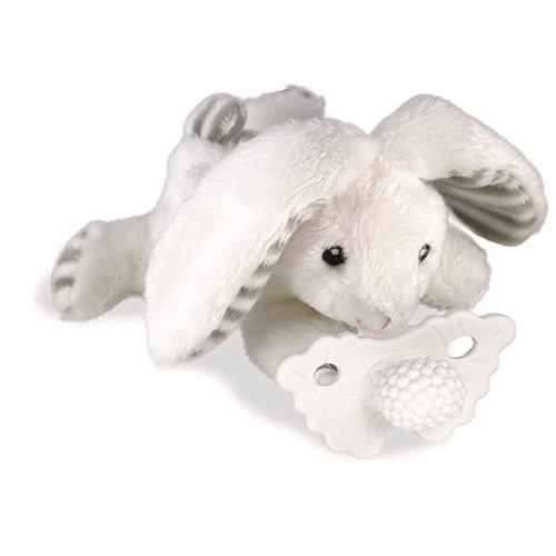 RaZbaby Bunny RaZbuddy w/RaZberry Teething Relief Pacifier – Soothes Sore Gums w/Nature-Inspired Texture, 100% BPA-Free Silicone Teether, Detachable Stuffed Animal – 3 Months+ Teether, Coconut