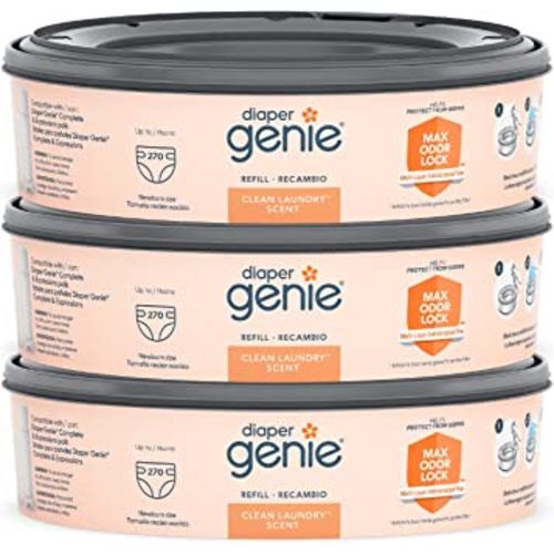 Diaper Genie Bags Refills 270 Count (Pack of 3) Clean Laundry Scent | Diaper Pail Refills with Max Odor Lock | Holds up to 810 Newborn Diapers