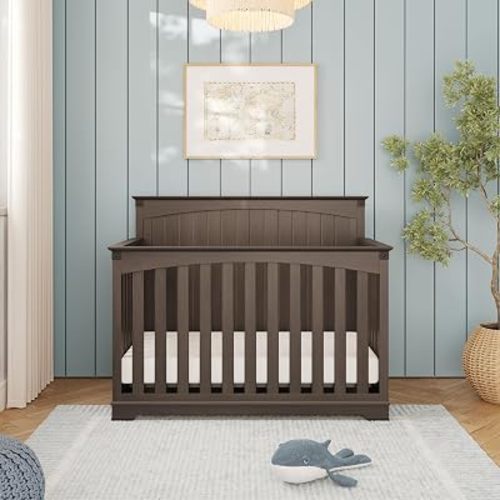 Child Craft Redmond 4-in-1 Convertible Baby Crib, Wood Nursery Furniture Converts to Toddler Bed, Daybed & Full Bed, Adjustable Mattress Heights, Rustic Style, Non-Toxic Baby Safe Finish, Dapper Gray