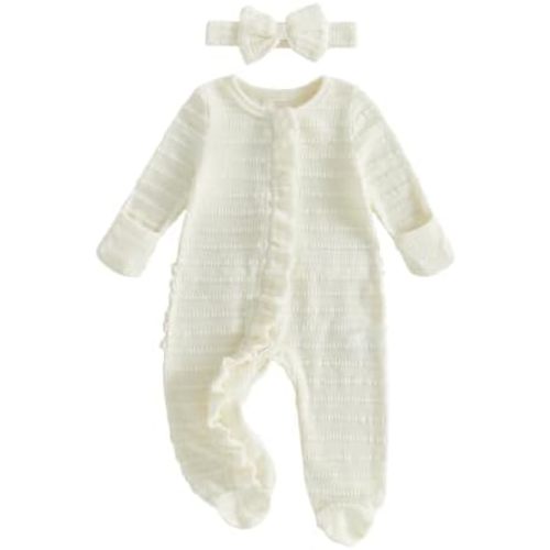 Baby Girl Footie Pjs Long Sleeve Ruffle Zipper Romper