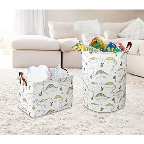 Dinosaur Laundry Hamper, laundry Basket, Waterproof Storage Bin for Bedroom, Clothes Organizer Basket, Room Decor(Light Dinosaur)