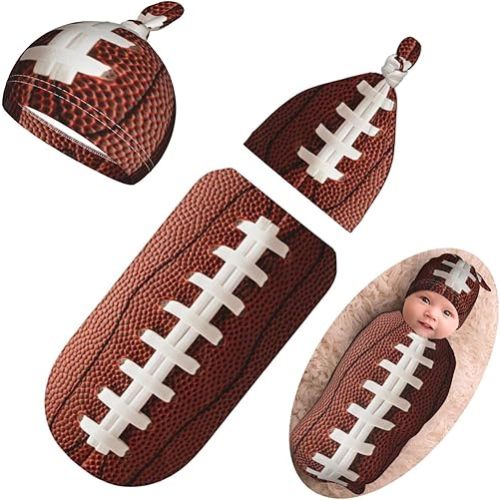 Funnys Football Newborn Swaddling Blanket Beanie Hat Funny Football Blanket Sleeping Bag New Born Sleep Sacks for Boys Girls