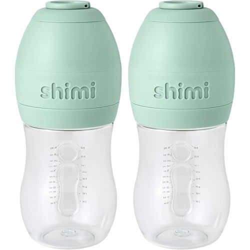 Shimi Baby Formula Bottles, Refillable Formula Pods, Easy-to-Use Ultra-Durable Tritan Baby Bottles with Formula Dispenser, Built-in Anti-Colic Medium Flow 2-Hole Nipple, Pack of 2