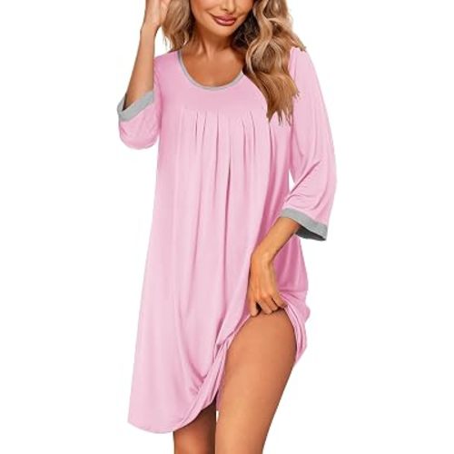 Ekouaer Nightgowns for Women 3/4 Sleeve Nightgown Pleated Sleepshirts