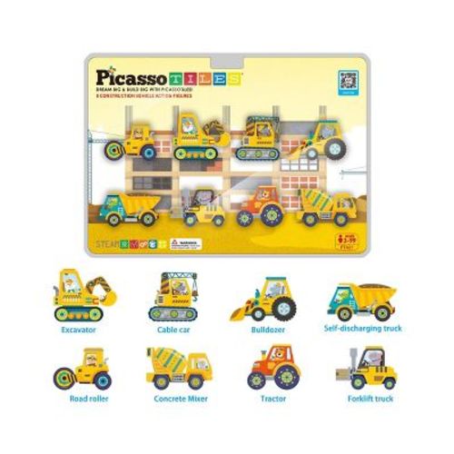PICASSO-TILES Construction Truck Vehicle for Magnetic Tiles, STEM Building Blocks Educational Toy, 8PCS