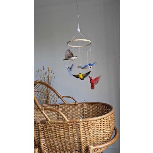 Needle Felted Backyard Birds Baby Mobile: Wool Nursery Decor