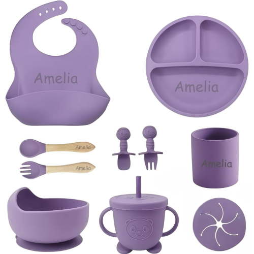 Personalized Silicone Suction Plates for Baby,Custom Toddlers Spoon and Fork, Baby Feeding Set with Name,Baby Birthday Gift for Boy & Girl