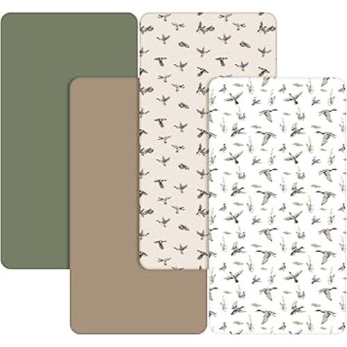 4 Pack Mallard Duck Baby Crib Fitted Sheet 52'' x 28'' Duck Hunting Stretchy Neutral Fitted Crib Mattress Sheet Mallard Baby Bedding for Standard Mattress Gift Set