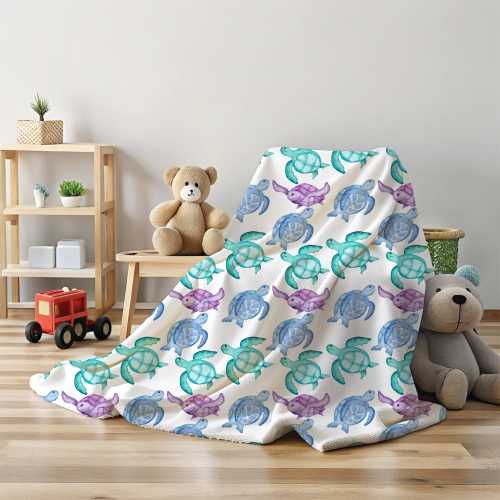 Watercolor Sea Turtles, Velveteen Plush Blanket, Ocean Life, Under the Sea Theme Bedding, Fleece Throw for Kids, Turtle Bedroom Decor