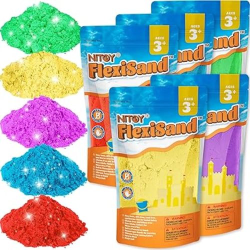 FlexiSand Value Pack 11lbs of 5 Colored Moldable Self-Sticking Sand,Never Dries Out - Fun for Kids Bulk Refill for Sensory Sand Box Toys,Ideal for Shaping,Squeezing,Scooping,Rolling and Molding
