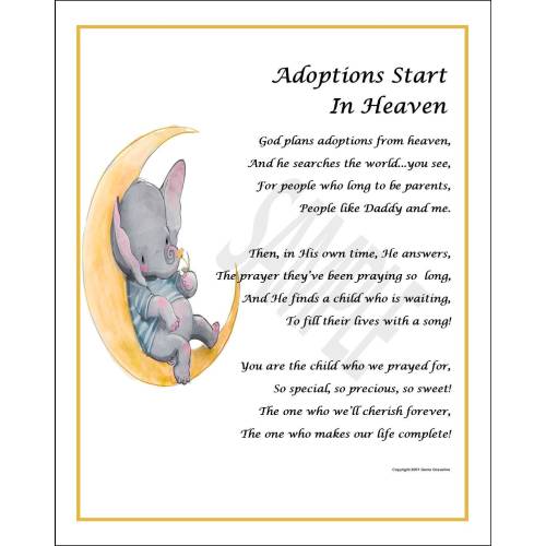 Adoptions Start In Heaven, DIGITAL DOWNLOAD, Adoption Gift Present Poem Verse Saying Print, Baby Shower Gift, Celebrating Adoption,