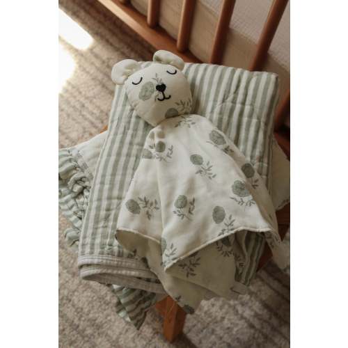 Ellis Green Stripe QUILTED 6 Layer Gauze Blanket
