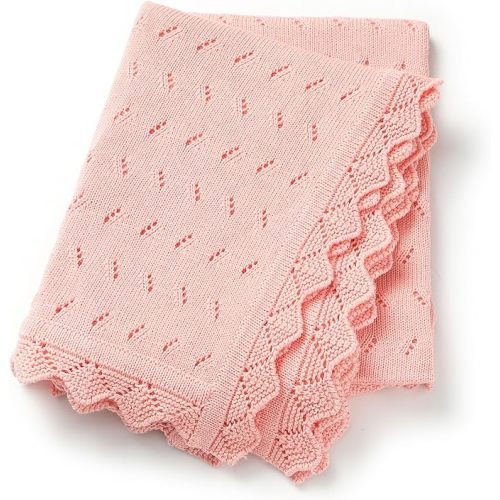 Baby Blanket 100% Cotton Knit Swaddle Soft Newborn Receiving Blanket Cozy for Boy/Girl Crib,Stroller Pink 40x30in