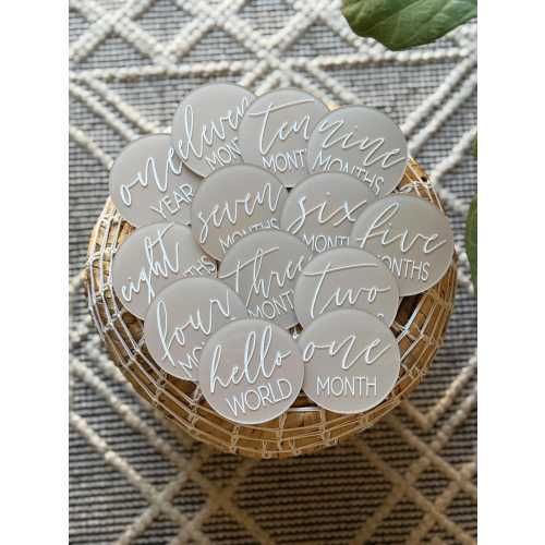 Acrylic Monthly Milestone Discs Set, Hand-Painted Baby Month Markers, Engraved Monthly Milestone Discs, Newborn Photo Prop, Baby Shower Gift