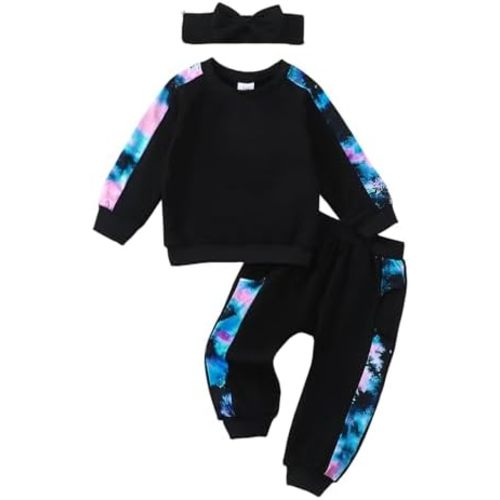 AMAWMW Infant Baby Girl Clothes Long Sleeve Loose Sweatshirts Pockets Pants Headband Outfits Fall Winter Spring Gift