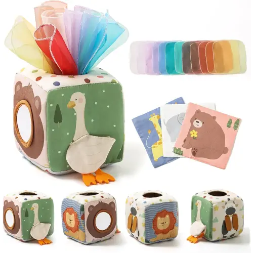 Youuys Baby Tissue Box Toy for Babies 6-12 Months, Montessori Sensory Toys for 1 Year Old Boy, Infant Toy with Crinkle Tissues & Fine Motor, for 6 9 12 18 Months Old Kids 1st Birthday