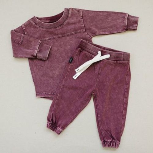 Kids Riley Acid Wash Long Sleeve Jogger Set Brown 12-18M - Olive + Scout