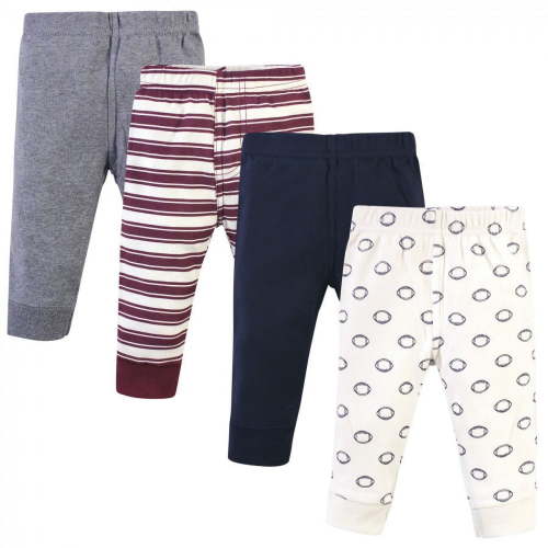Hudson Baby Infant and Toddler Boy Cotton Pants 4pk, Football, 3-6 Months