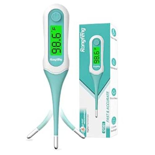 Digital Oral Thermometer for Adults Kids, 8‑Second Fast Reading Soft Flexible Tip Thermometer, 3‑Color Backlight Fever Alarm, Waterproof, Oral Rectal Underarm Use,with Storage Case