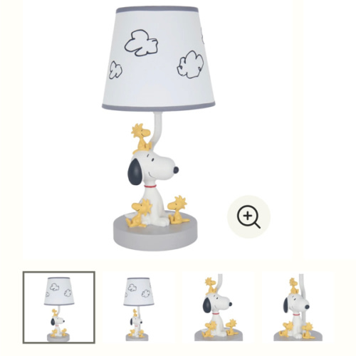 Classic Snoopy & Friends White/Gray Nursery Lamp with Shade & Bulb – Lambs & Ivy