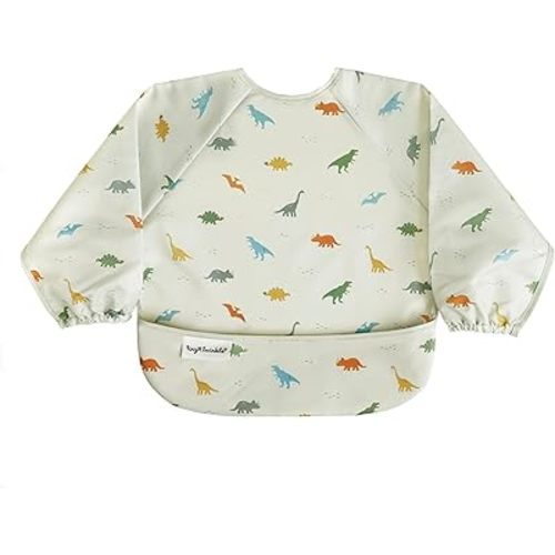 Tiny Twinkle Long Sleeve Bib for Babies & Toddlers | Waterproof Smock Bib for Eating | Machine Washable & Mess-Proof Feeding Essentials | Newborn Shower Gift (Dinosaur, 6–24M)