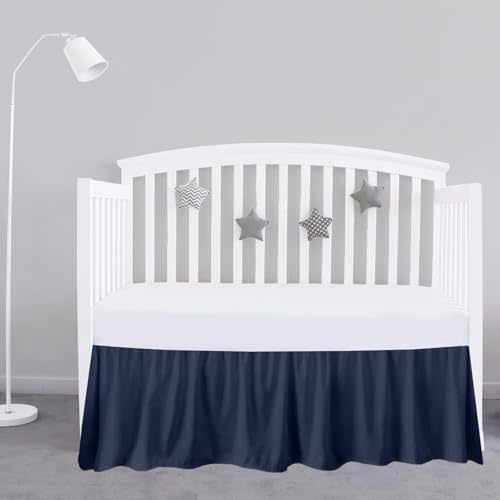 Navy Blue Crib Bed Skirt 28" x 52" with 14" Drop - Dust Ruffle Crib Skirt with Split Corners - Soft Nursery Standard Crib Toddler Bedding Skirt for Baby Boys or Girls