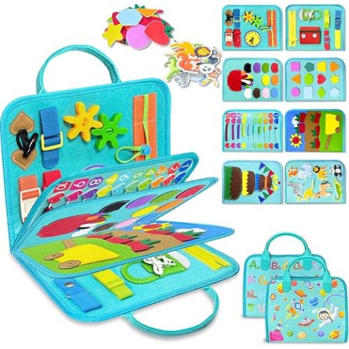 Busy Board Montessori Toys for Toddler Boy Girl Birthday Gifts, Busy Book Sensory Learning Toys for Toddlers, Toddler Airplane Car Travel Toy Educational Activities