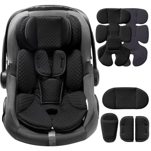 Infant Car Seat Insert Adjustable Head Support for Preemie Newborn Toddler, Reversible Baby Head Body Support Cushion for Carseats and Strollers Side Impact Protection - Black