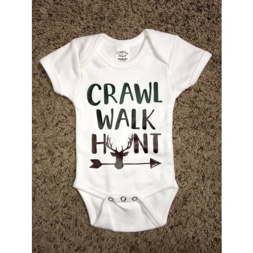 CRAWL WALK HUNT, Hunting Baby Bodysuit, Hunting Bodysuit, Raising a Hunter, Baby Showering Gift, New Baby Shirt, Camo Color Bodysuit