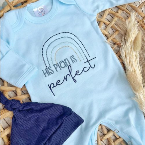 Baby Boy Outfit | Light Blue Romper His Plan Is Perfect Blue Rainbow – Wonderfully Made