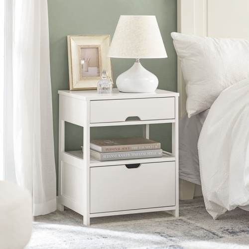 Haotian FRG258-W, Bedside Table with 2 Drawers Night Stand End Table