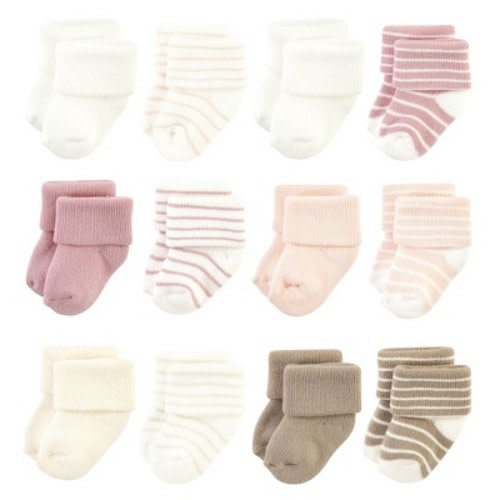 Hudson Baby Basics Infant Baby Cozy Terry Baby Sock 12-Pack, Rose Ribbon, 6-12 Months