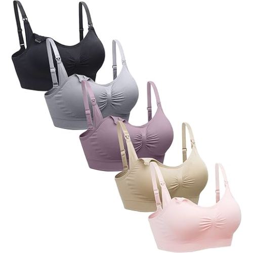 Suekaphin 5PACK Nursing Bra Wireless Bra Women's Sleeping Maternity Bra Breastfeeding Bra