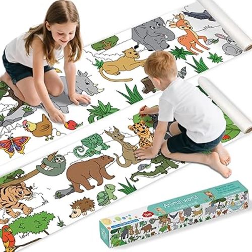 118" x 15" Sticky Giant Coloring Rolls for Kids Ages 4-8, Perforated for Easy Tearing, DIY Paper Roll, Animal-Themed Drawing Roll Paper for Kid, Giant Coloring Rolls for Kids Ages 4-8