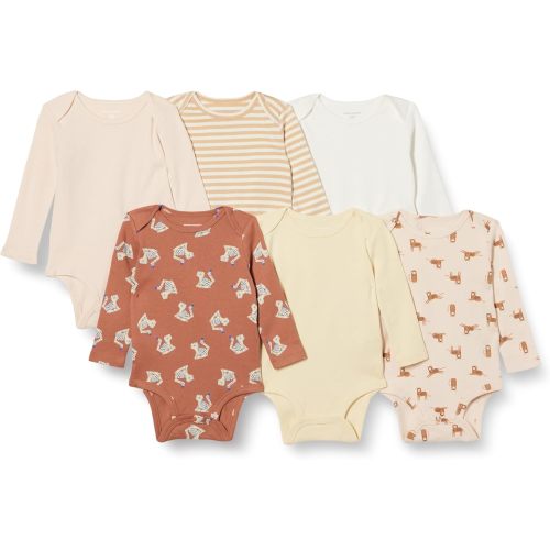 Amazon Essentials Unisex Babies' Long-Sleeve Bodysuits, Pack of 6