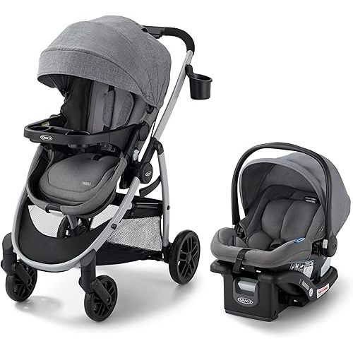 Graco Modes Pramette Travel System, Car Seat and Stroller Combo, Includes SnugRide LX Infant Car Seat and Baby Stroller, 3 Modes: Car Seat Carrier, Pramette, Toddler Stroller, Ellington