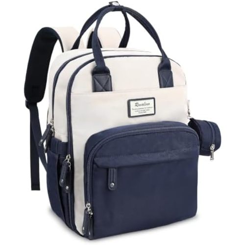 RUVALINO Diaper Bag Backpack-Multifunction Baby Travel Bag with Changing pad, Insulated Bottle Holders & Pacifier Case, Large Capacity, Waterproof, Cream & Blue
